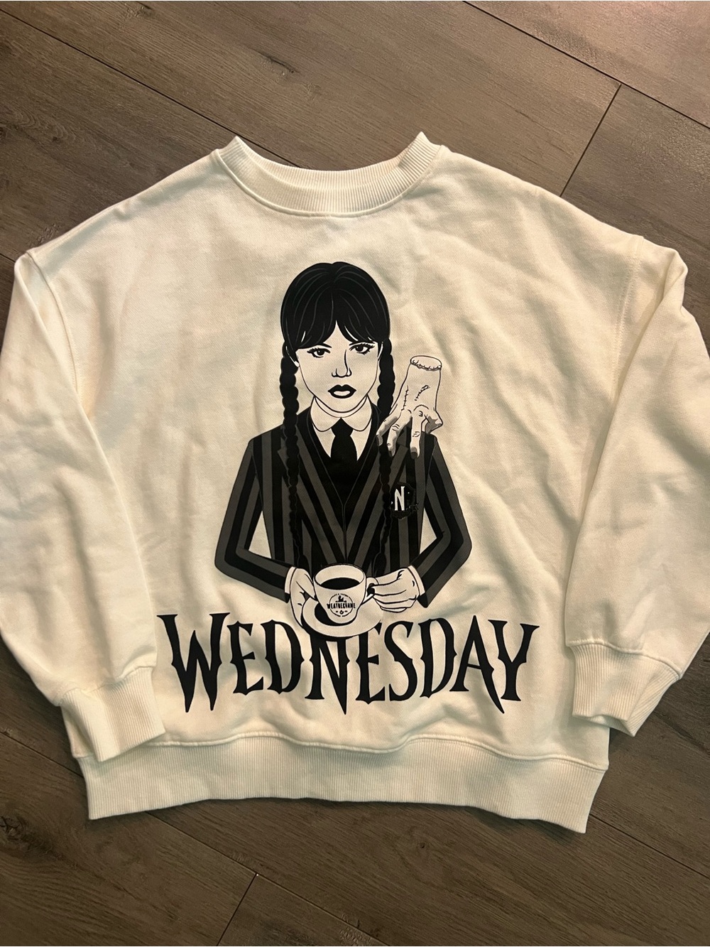 Zara White Sweatshirt with Black Graphic - Wednesday